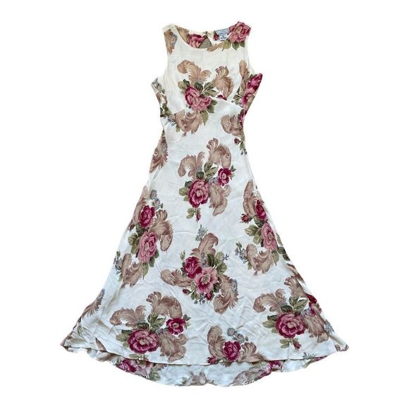 Starina Dresses & Skirts - Vintage Starina White Floral Bias Cut Open Back Maxi Dress | Medium